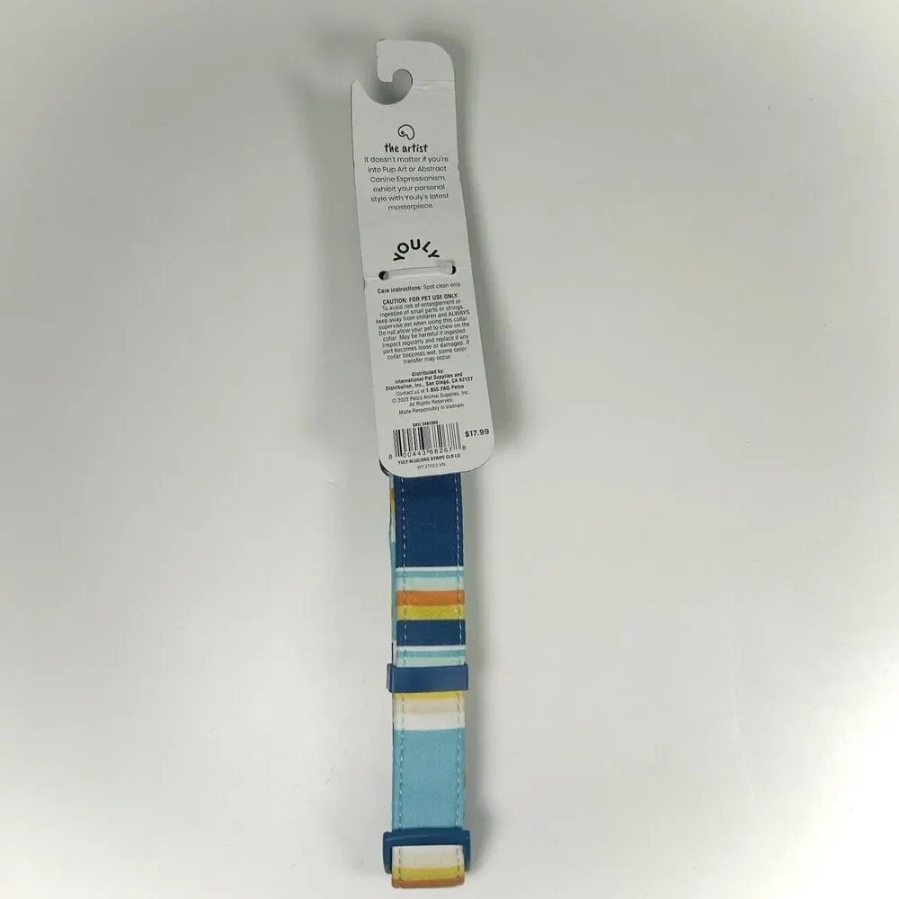 YOULY The Artist Blue/Orange Stripe Dog Collar, Large. By Youly 16-21 NWT